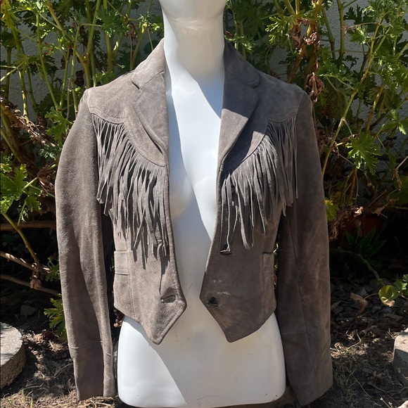 PIONEER Taupe Suede Fringe Blazer - Picture 2 of 12